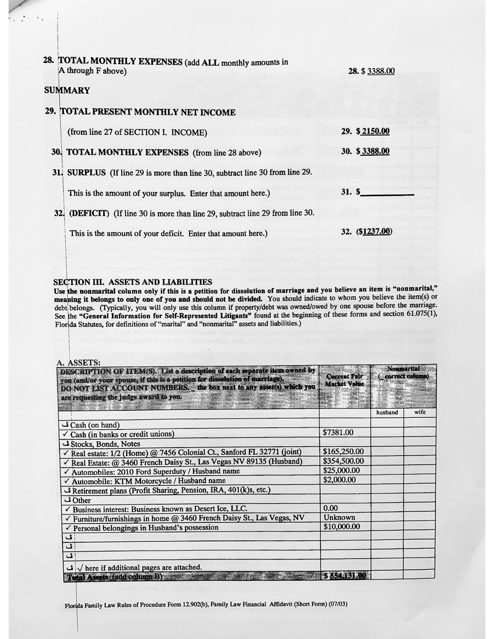 Page 3 of Jim Marchant Financial Affidavit Combined