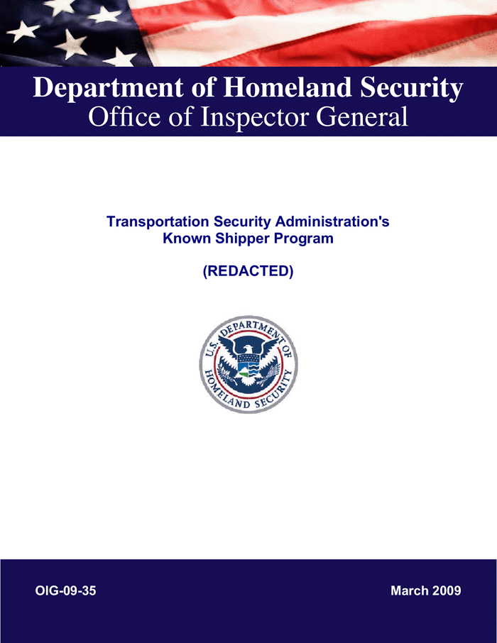 Oig Transportation Security Administration S Known Shipper