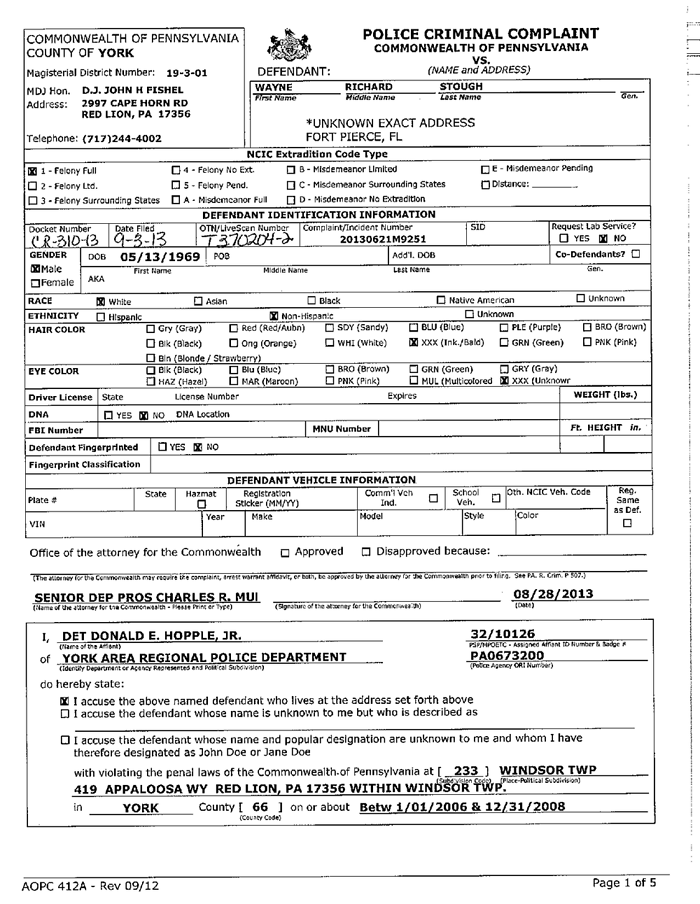 Arrest Warrant For Wayne Richard Stough Documentcloud