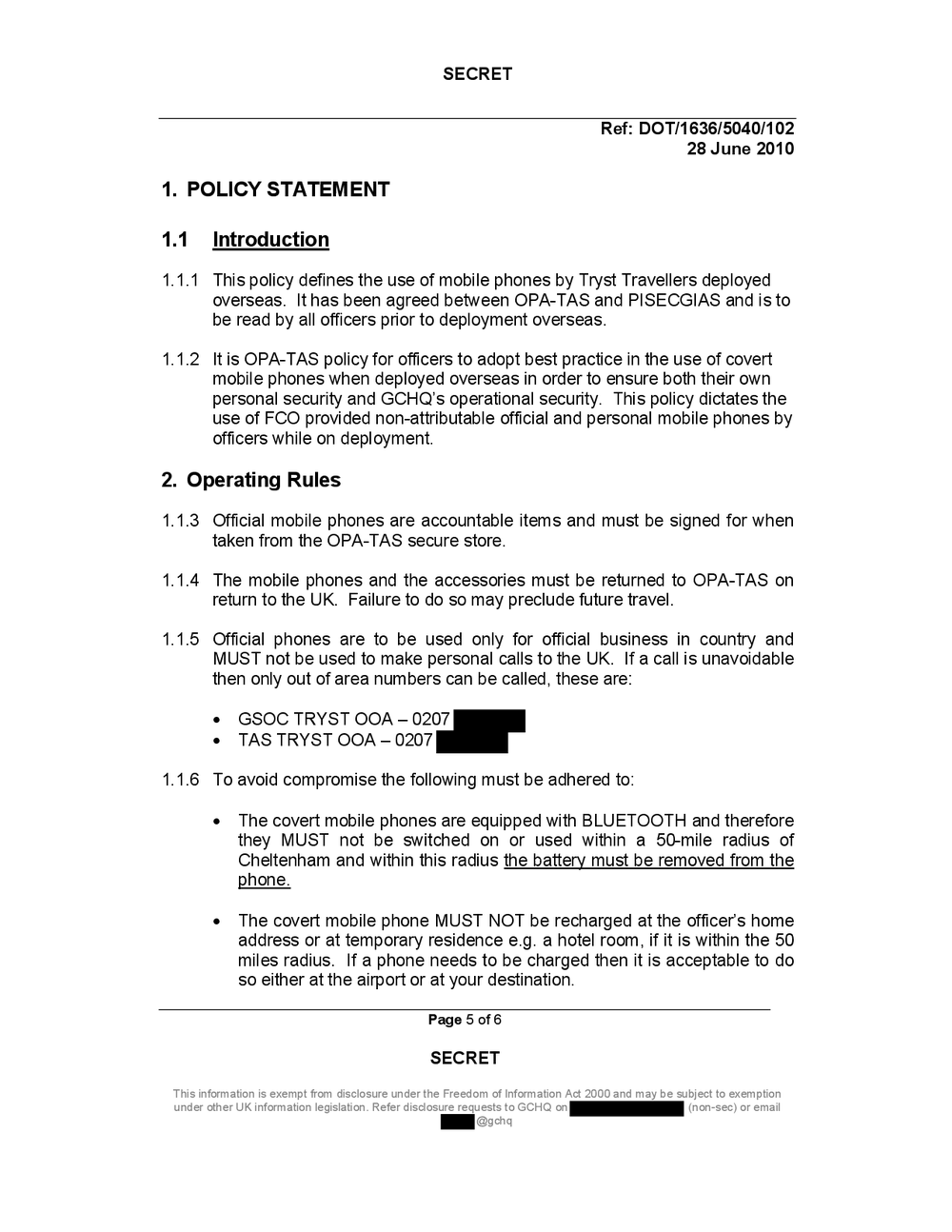 Page 5 from GCHQ Covert Mobile Phones Policy