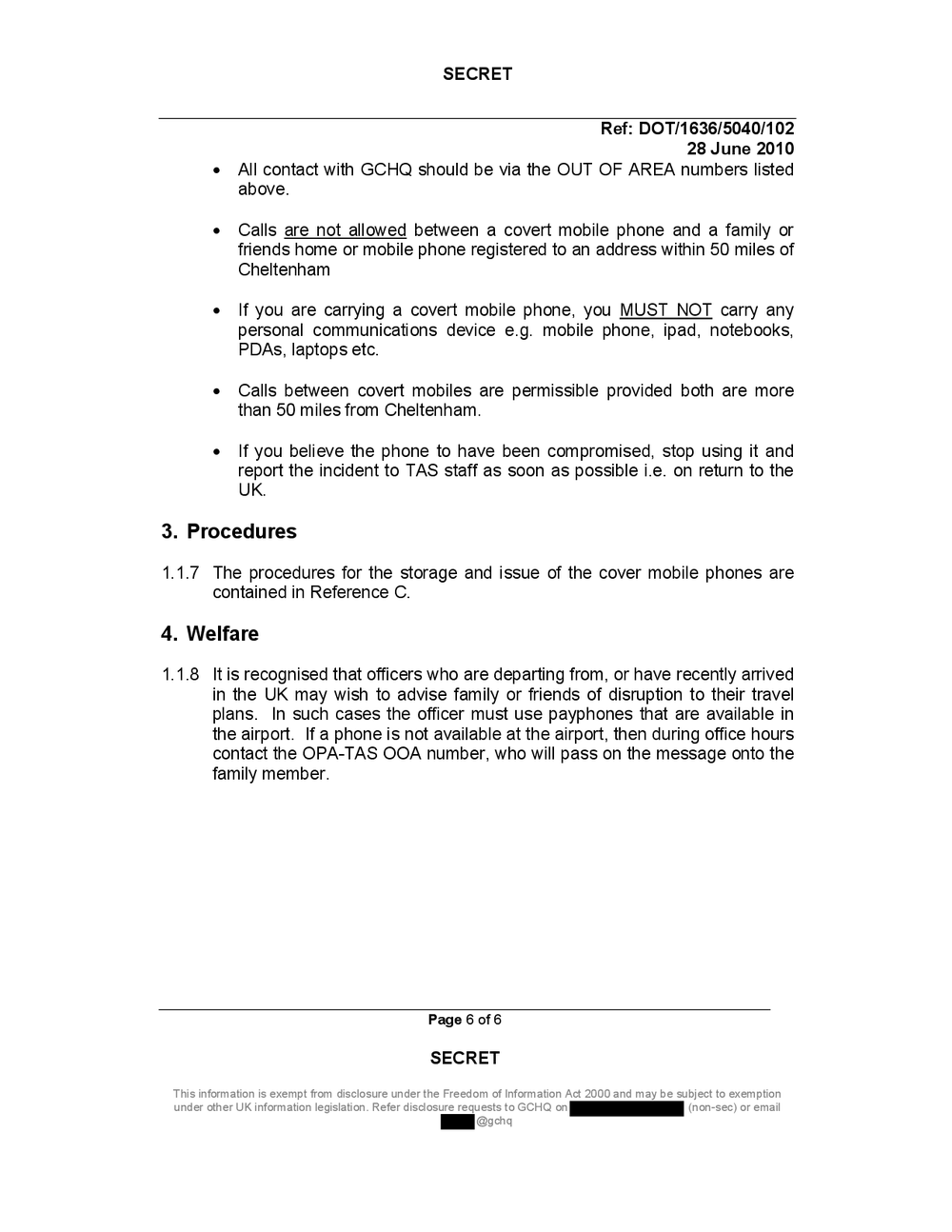 Page 6 from GCHQ Covert Mobile Phones Policy