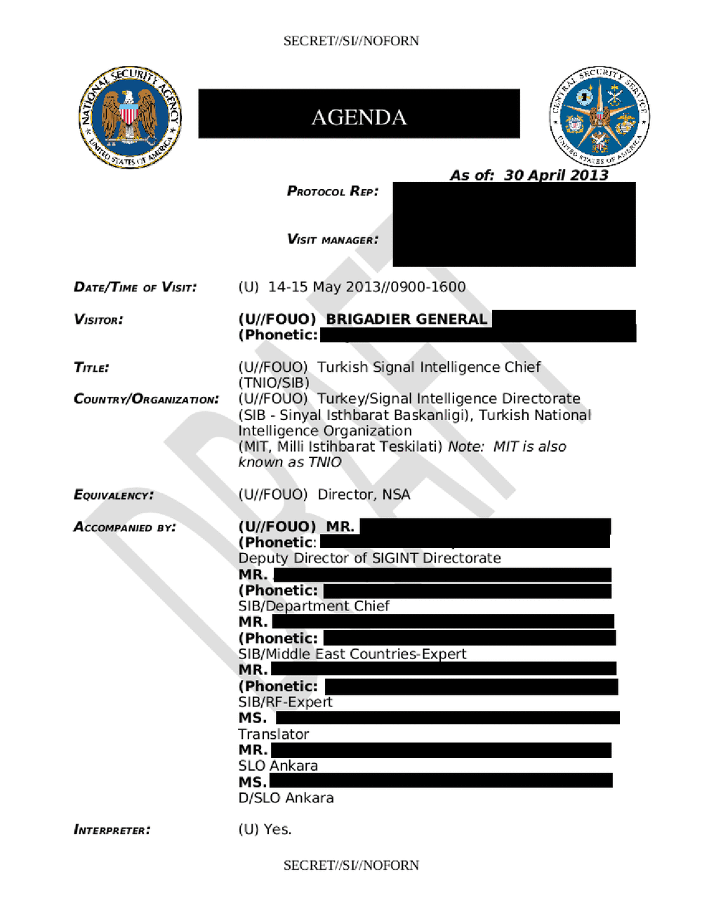 Page 1 from Turkey/NSA Meeting Agenda