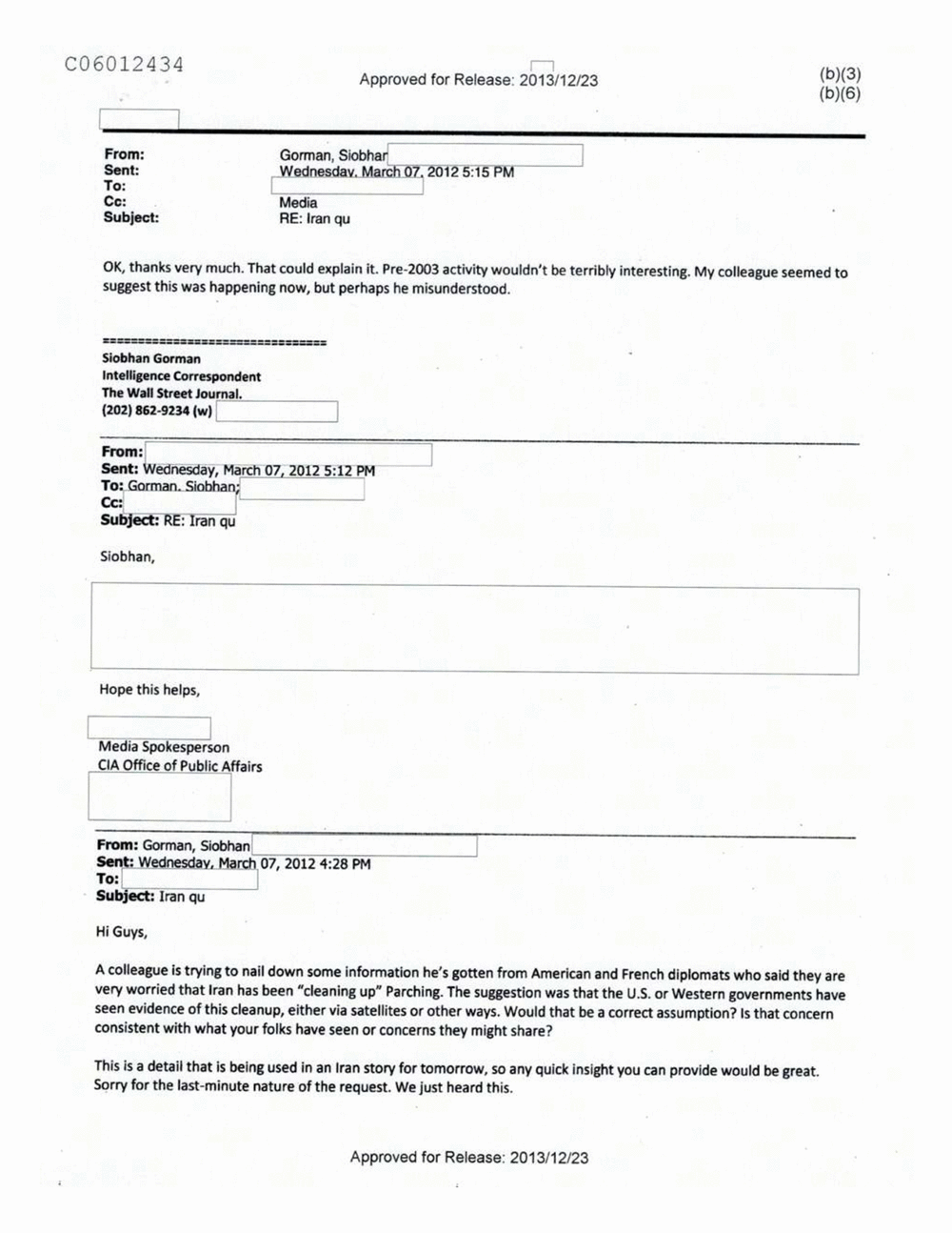 Page 13 from Email Correspondence Between Reporters and CIA Flacks