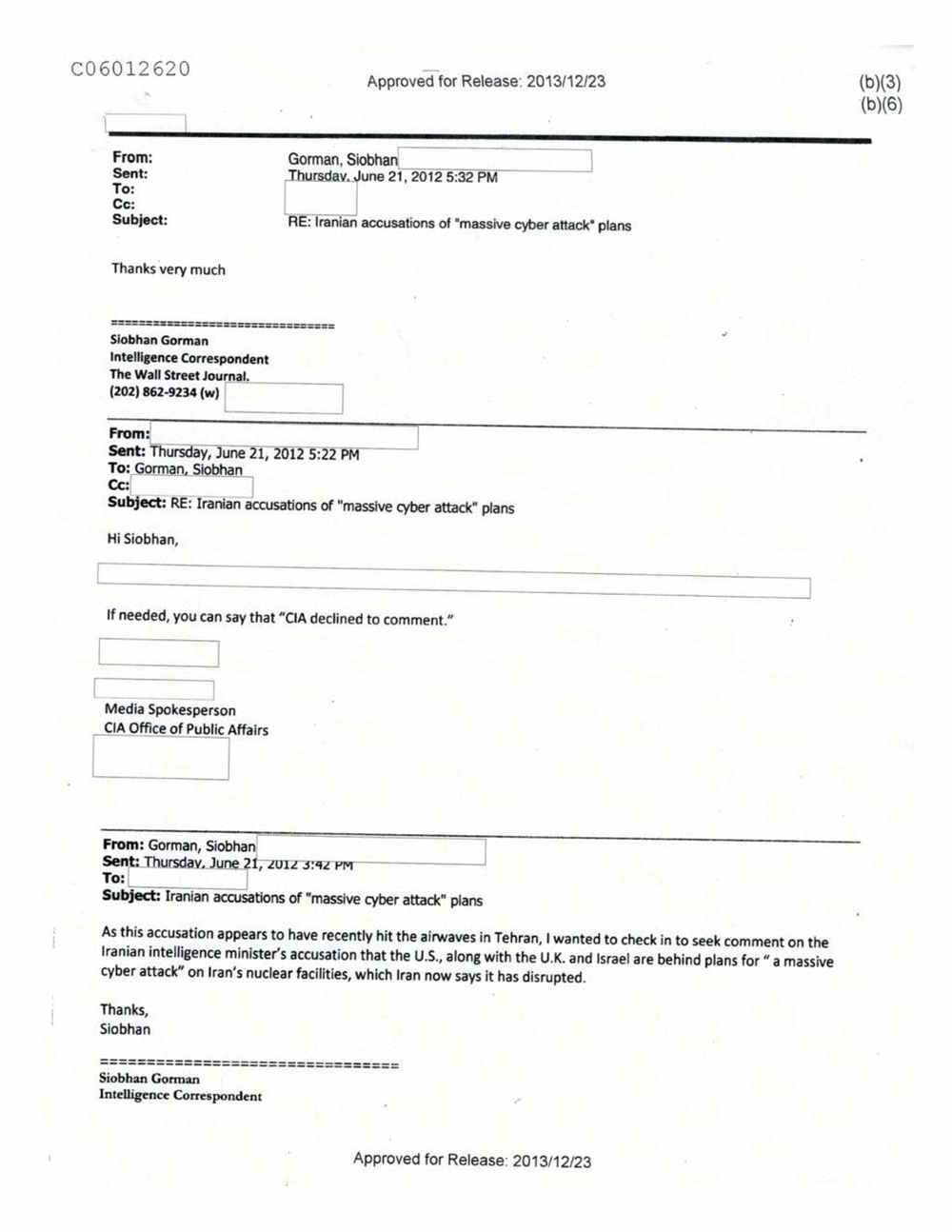 Page 169 from Email Correspondence Between Reporters and CIA Flacks
