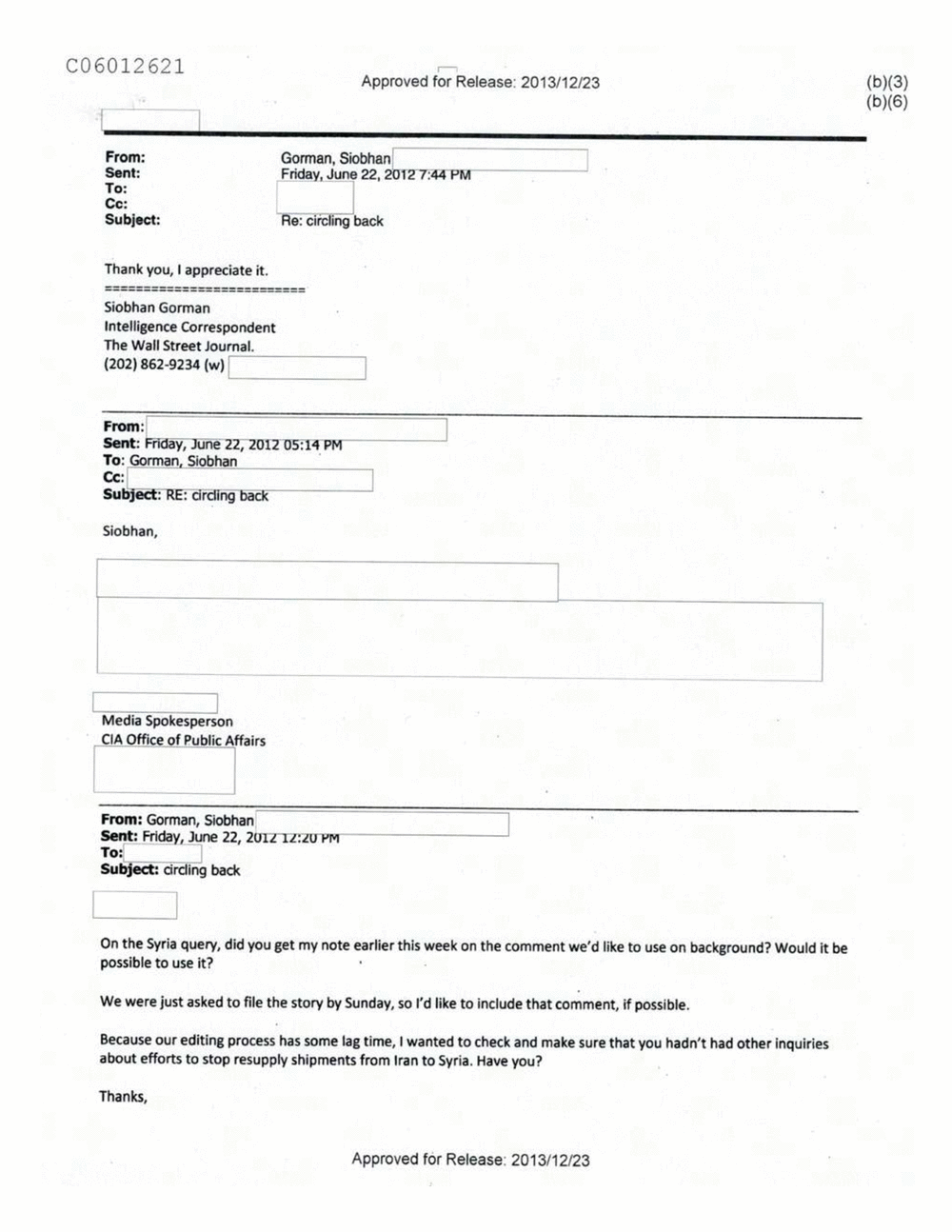 Page 171 from Email Correspondence Between Reporters and CIA Flacks