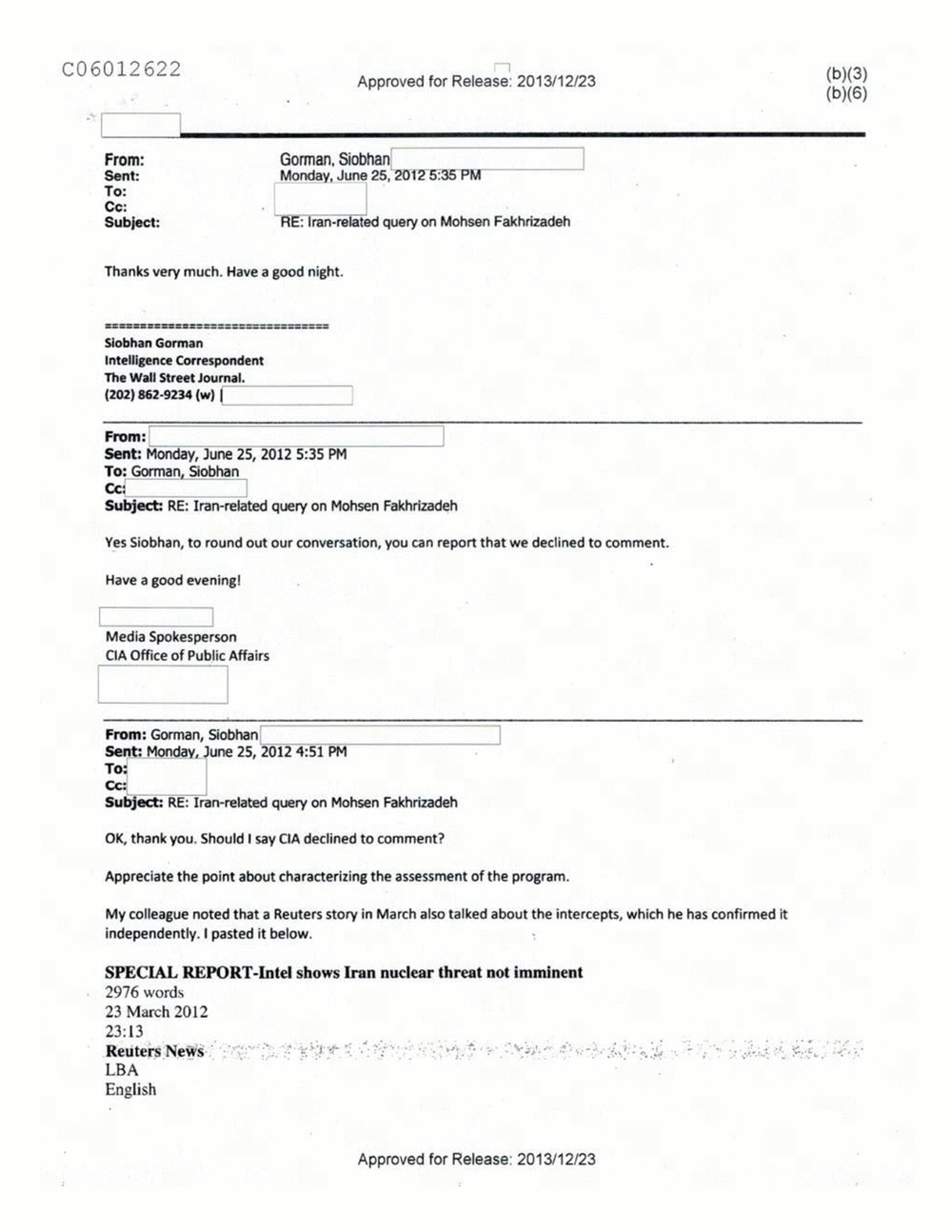 Page 173 from Email Correspondence Between Reporters and CIA Flacks
