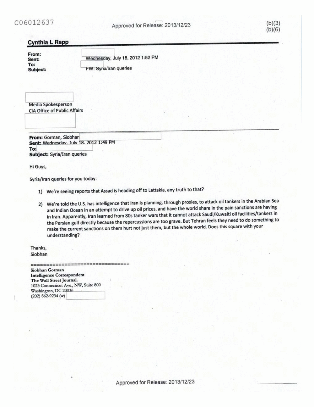 Page 201 from Email Correspondence Between Reporters and CIA Flacks