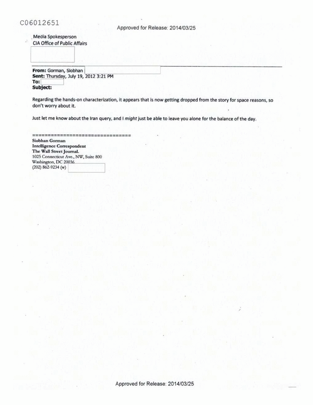 Page 227 from Email Correspondence Between Reporters and CIA Flacks