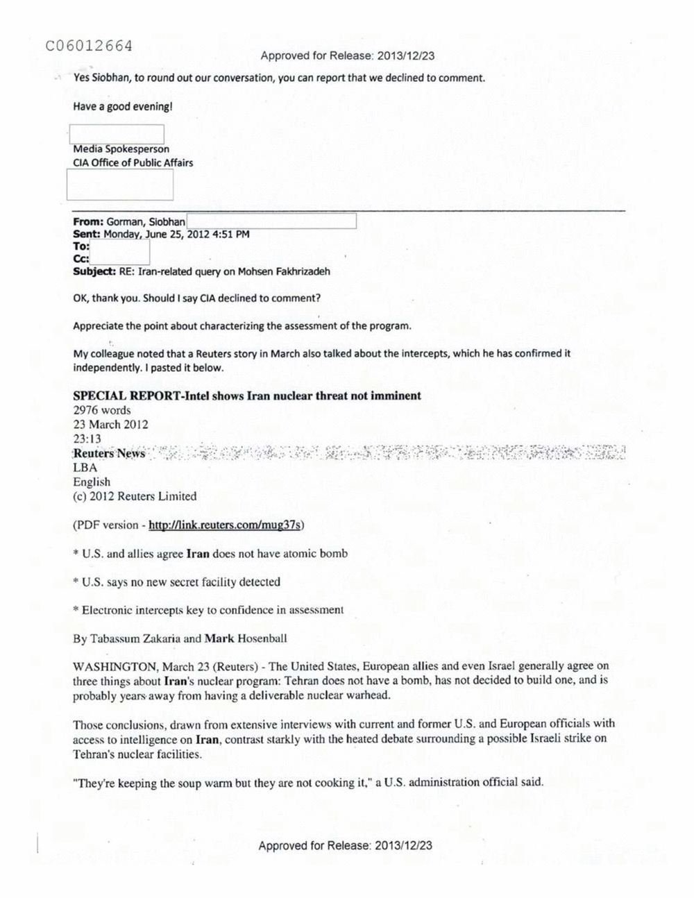 Page 243 from Email Correspondence Between Reporters and CIA Flacks