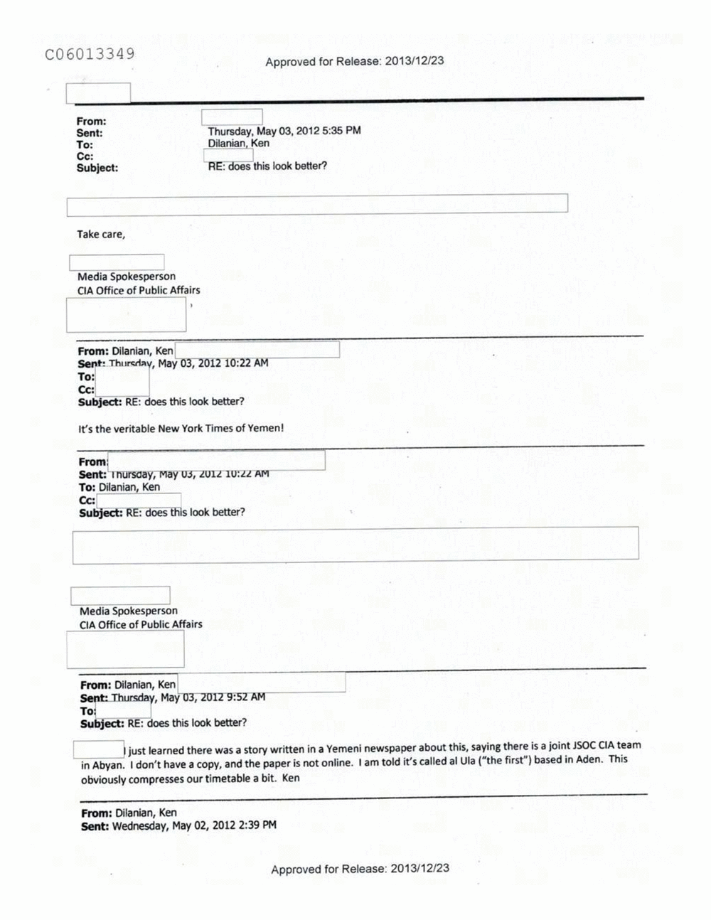 Page 261 from Email Correspondence Between Reporters and CIA Flacks