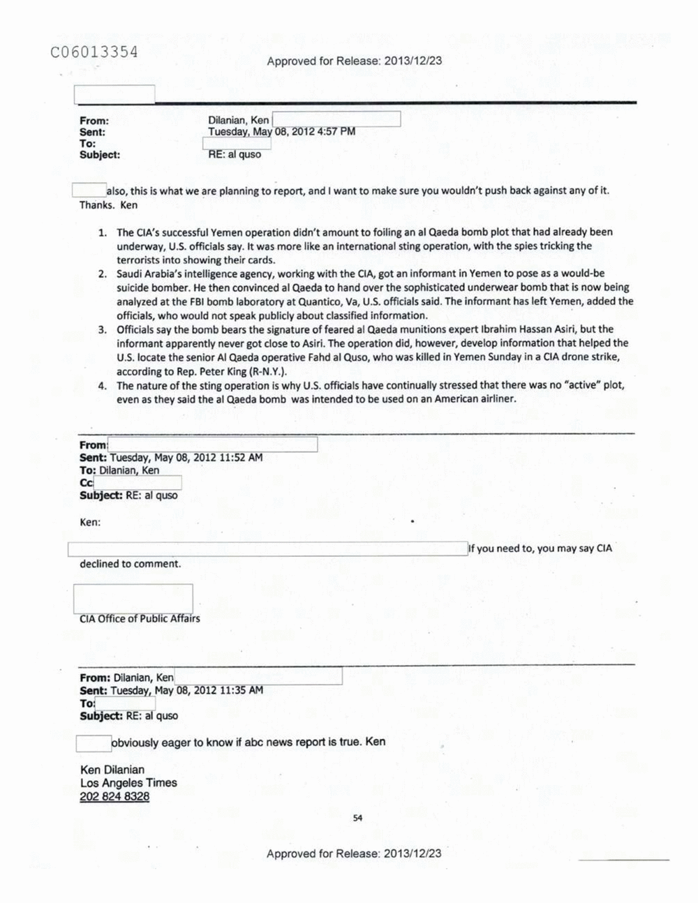 Page 272 from Email Correspondence Between Reporters and CIA Flacks