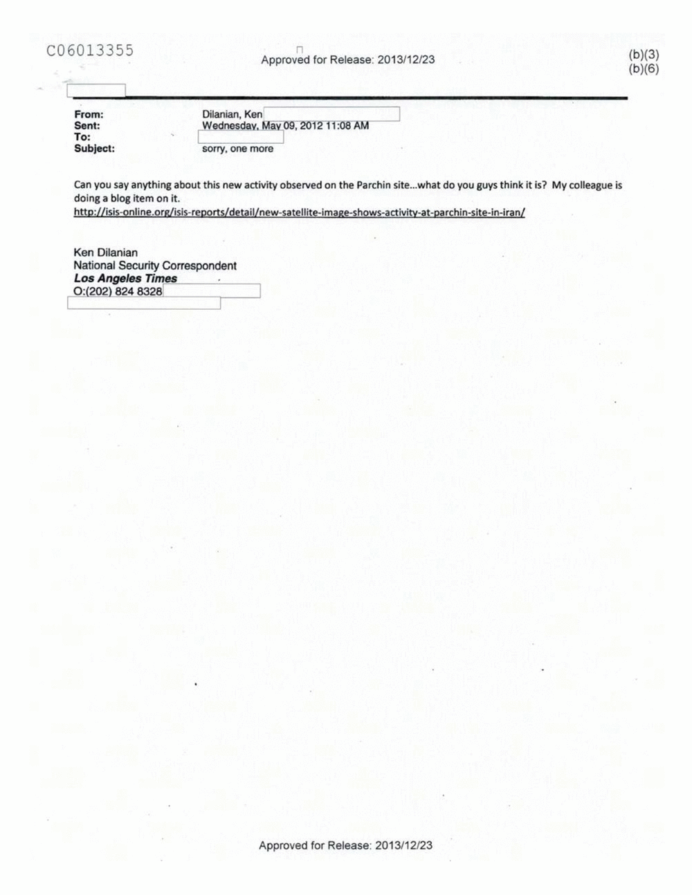 Page 274 from Email Correspondence Between Reporters and CIA Flacks