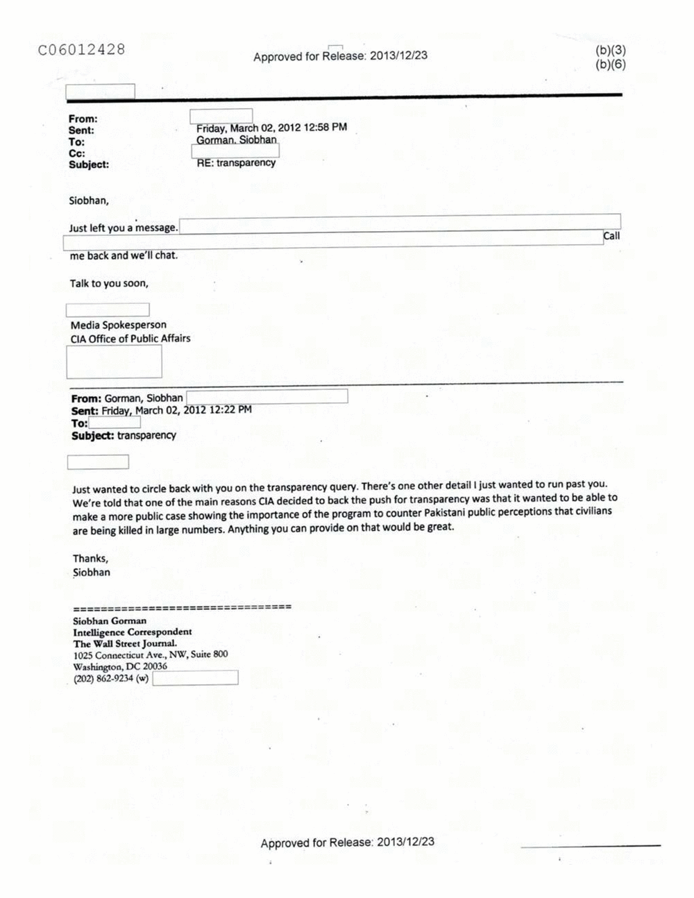 Page 3 from Email Correspondence Between Reporters and CIA Flacks