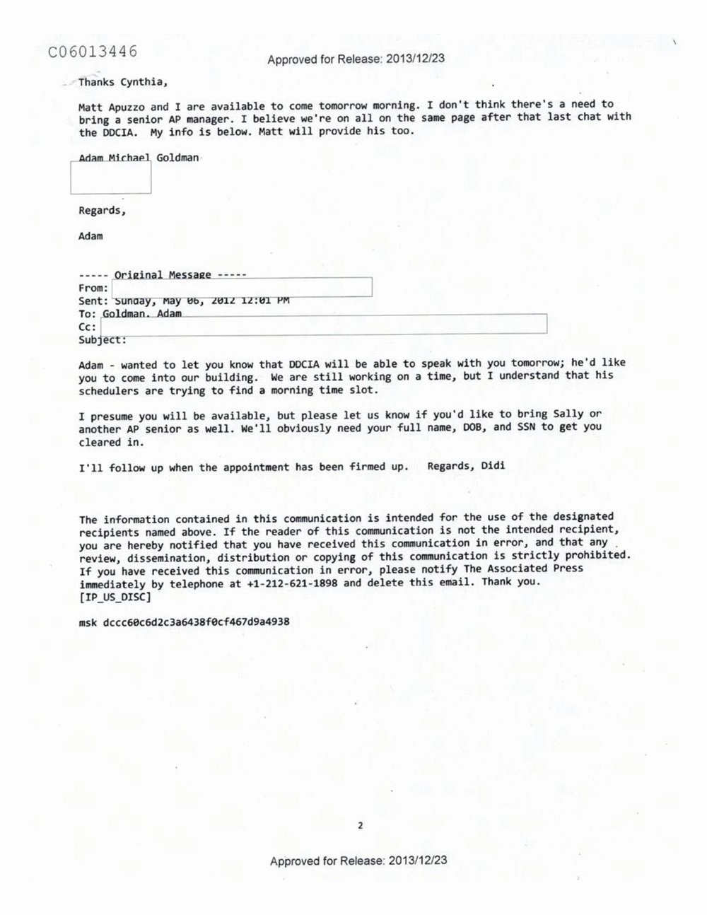 Page 309 from Email Correspondence Between Reporters and CIA Flacks