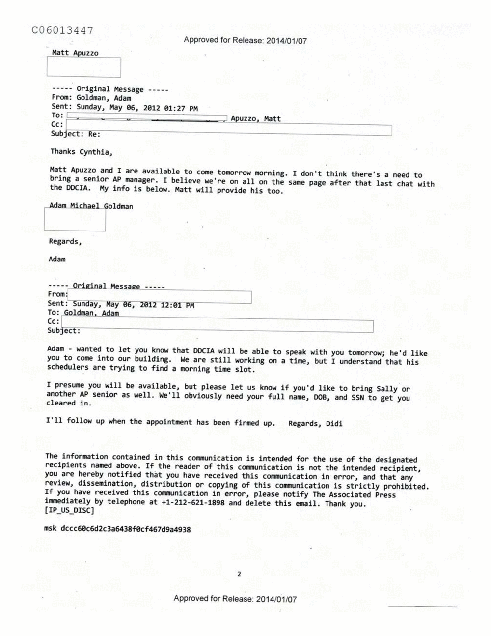 Page 311 from Email Correspondence Between Reporters and CIA Flacks
