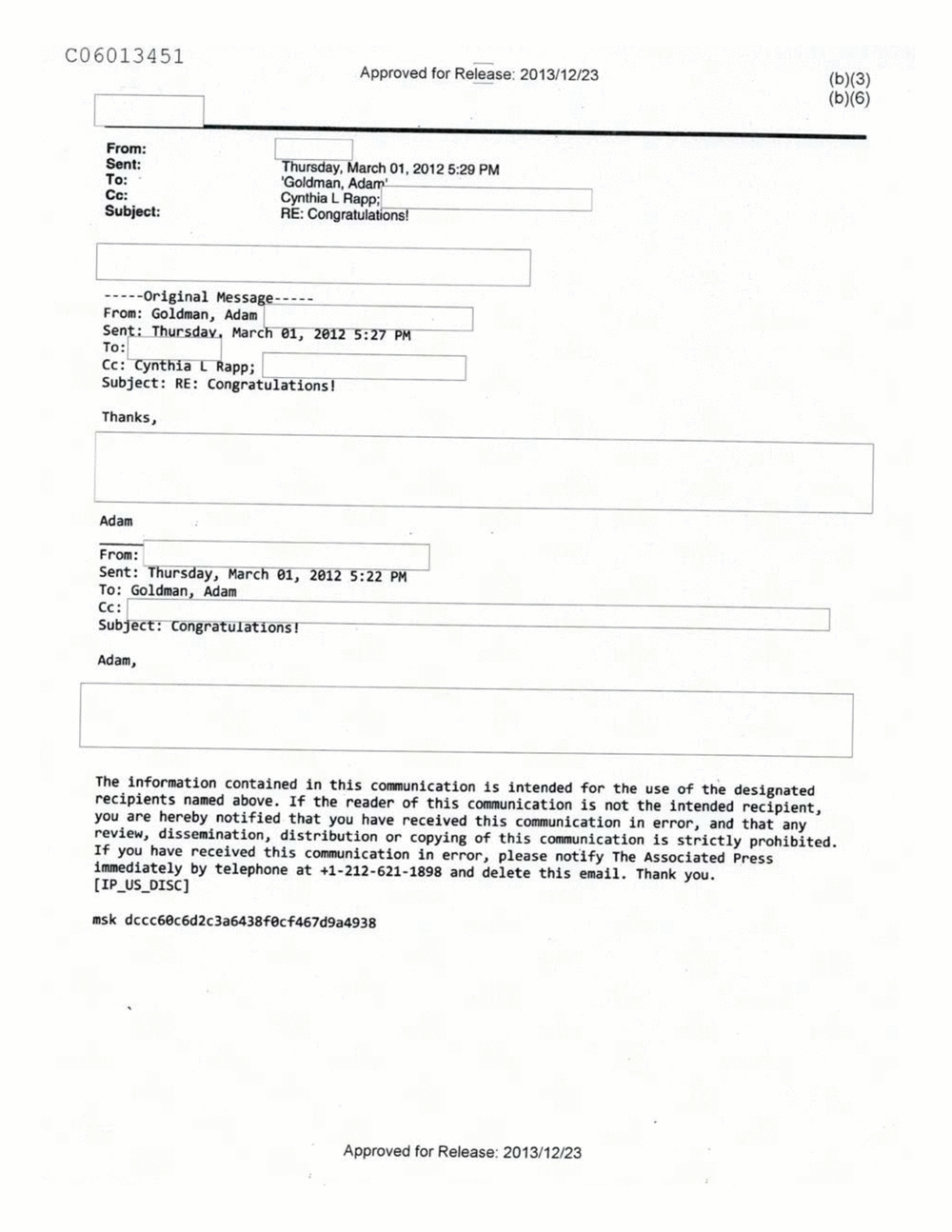 Page 319 from Email Correspondence Between Reporters and CIA Flacks