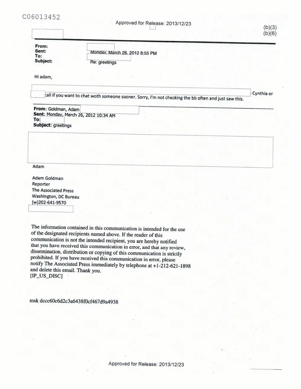 Page 320 from Email Correspondence Between Reporters and CIA Flacks