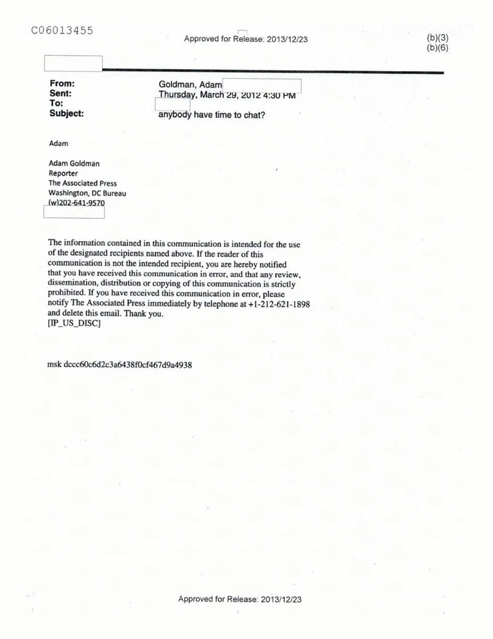 Page 322 from Email Correspondence Between Reporters and CIA Flacks