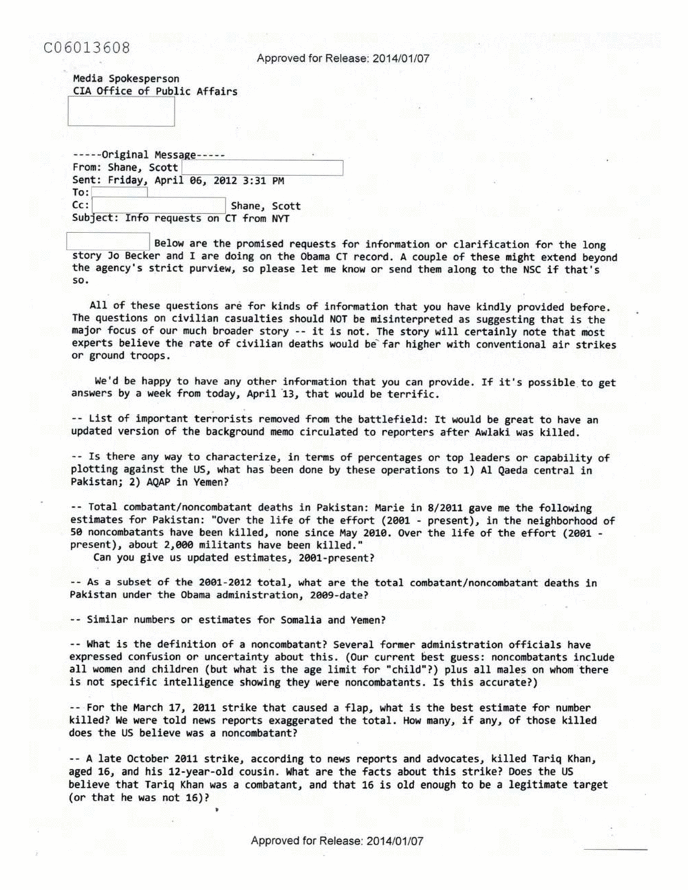 Page 421 from Email Correspondence Between Reporters and CIA Flacks