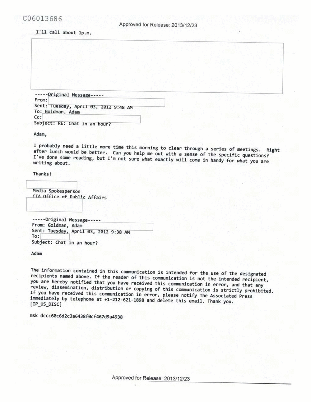 Page 543 from Email Correspondence Between Reporters and CIA Flacks