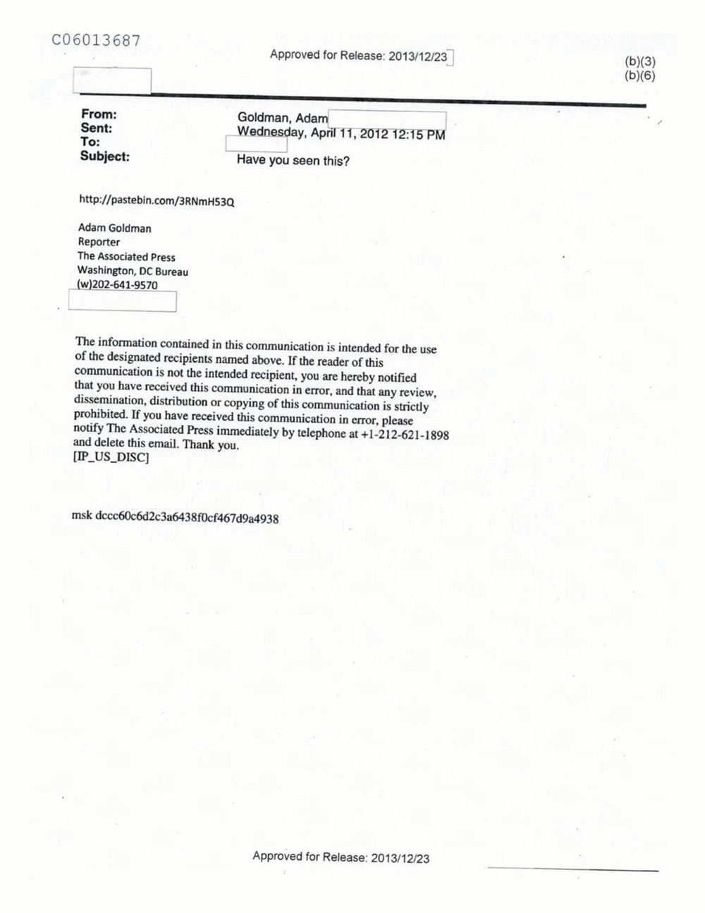 Page 544 from Email Correspondence Between Reporters and CIA Flacks
