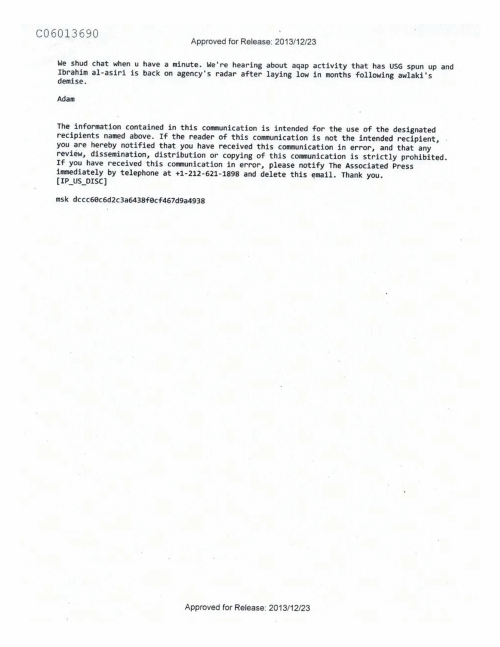 Page 549 from Email Correspondence Between Reporters and CIA Flacks