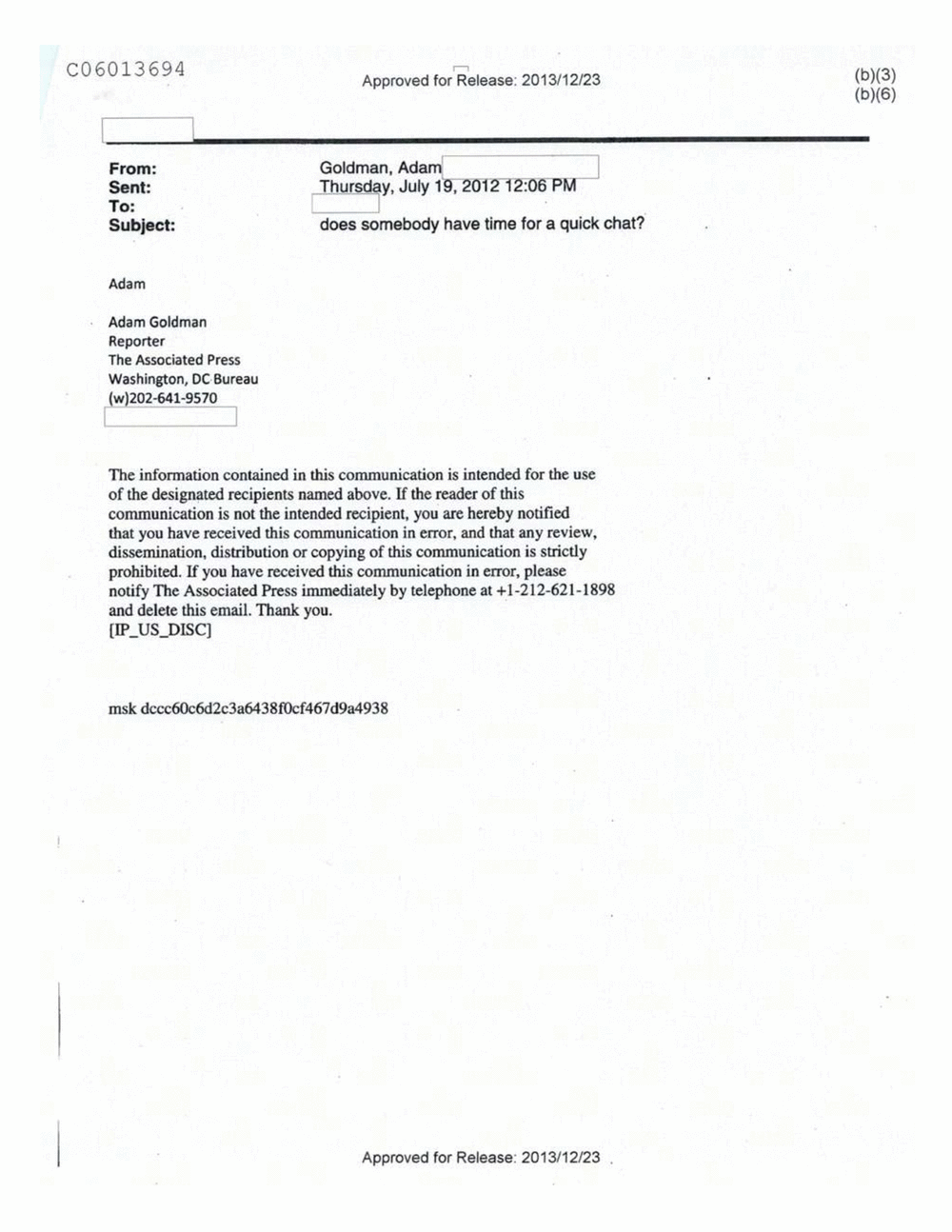 Page 556 from Email Correspondence Between Reporters and CIA Flacks