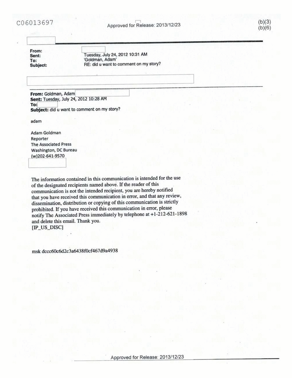 Page 558 from Email Correspondence Between Reporters and CIA Flacks