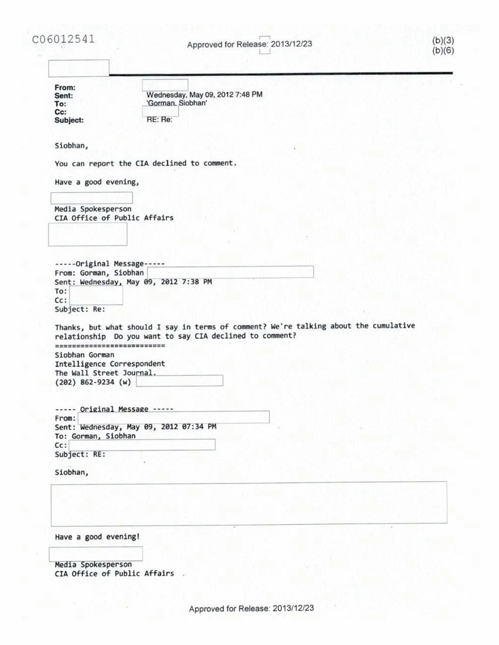 Page 73 from Email Correspondence Between Reporters and CIA Flacks