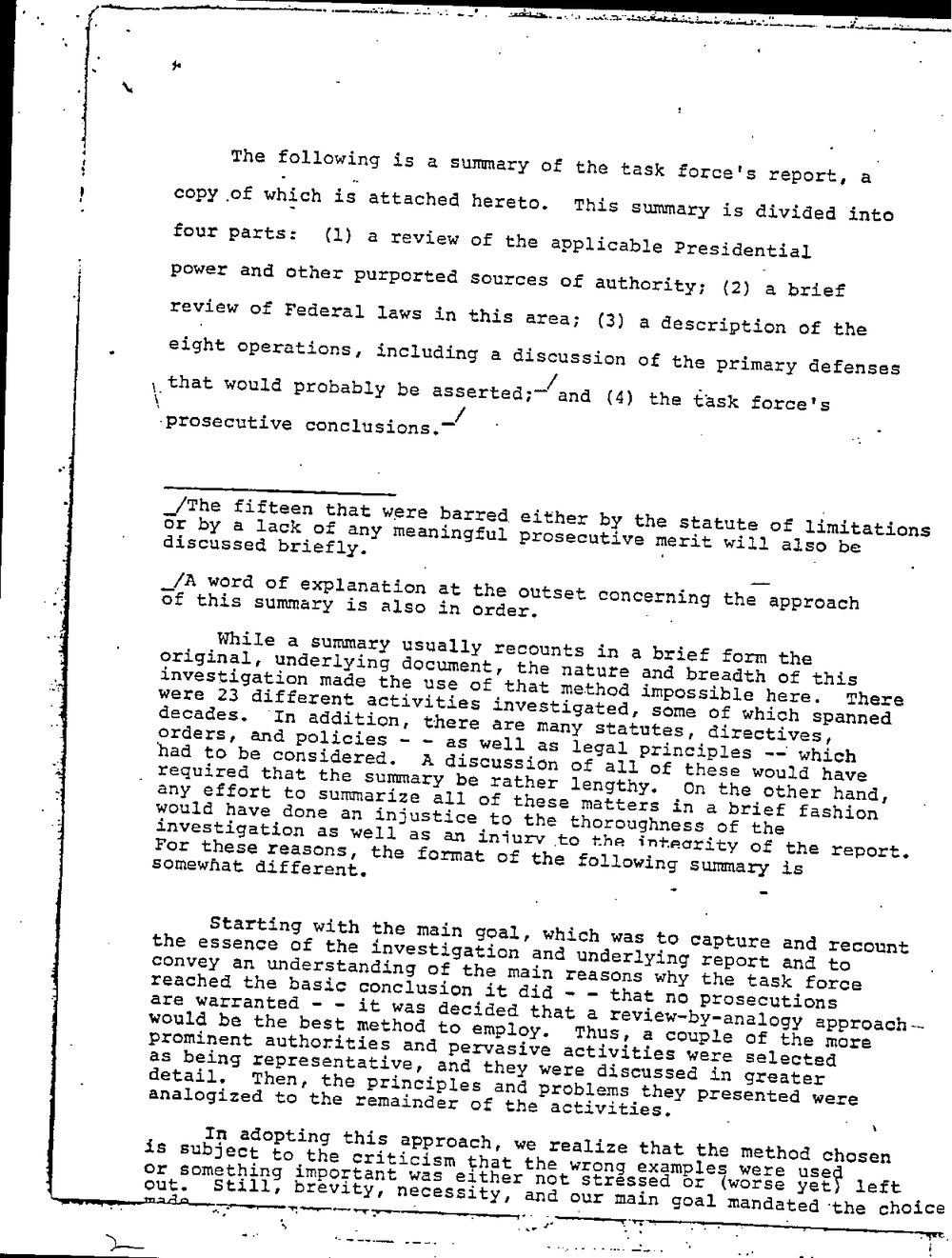 Page 3 from Department of Justice Prosecutive Summary into NSA and CIA Criminal Activities