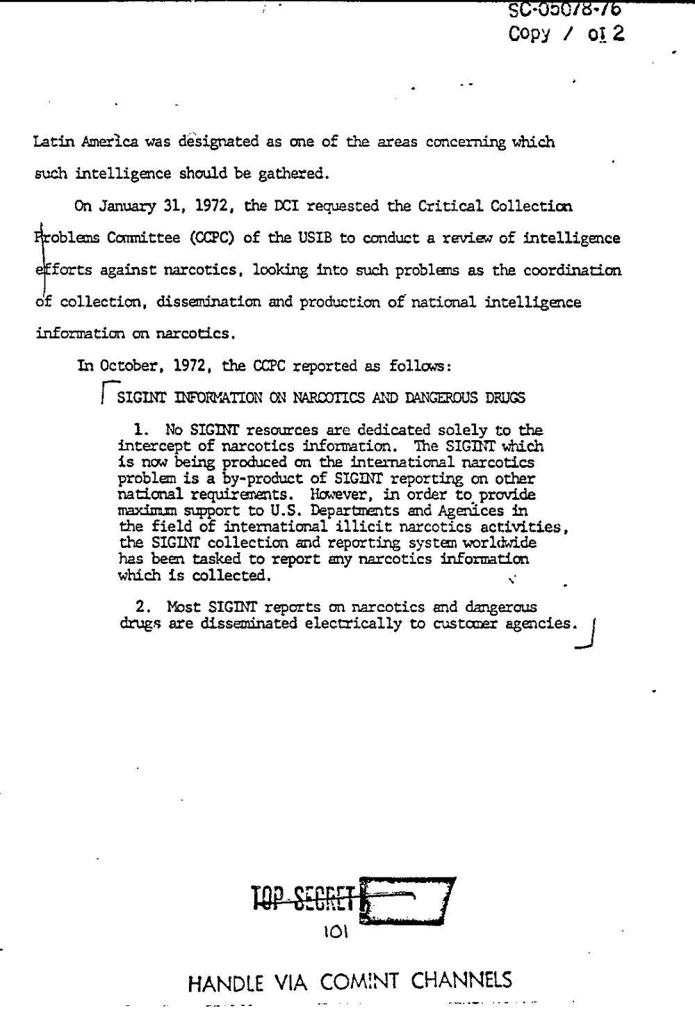 Page 109 from Report on Inquiry Into CIA Related Electronic Surveillance Activities