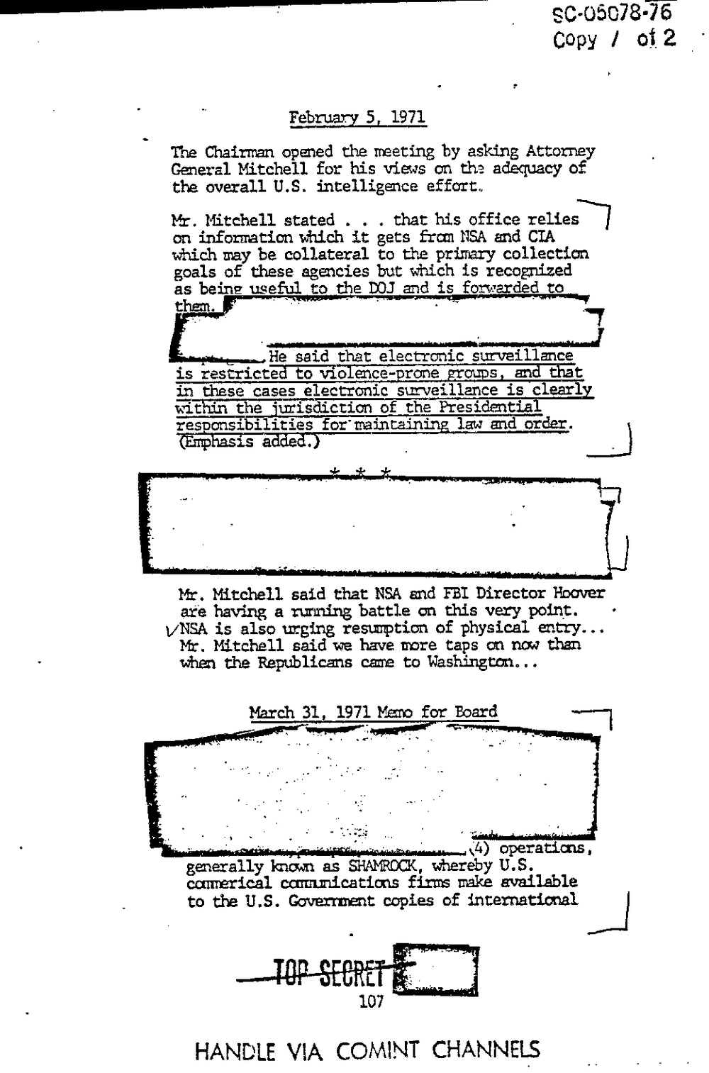 Page 115 from Report on Inquiry Into CIA Related Electronic Surveillance Activities