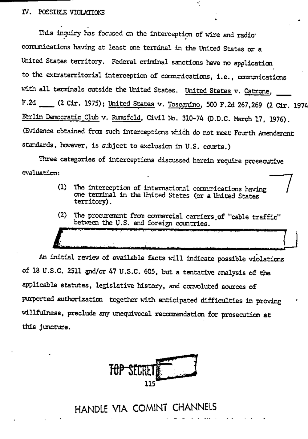 Page 123 from Report on Inquiry Into CIA Related Electronic Surveillance Activities