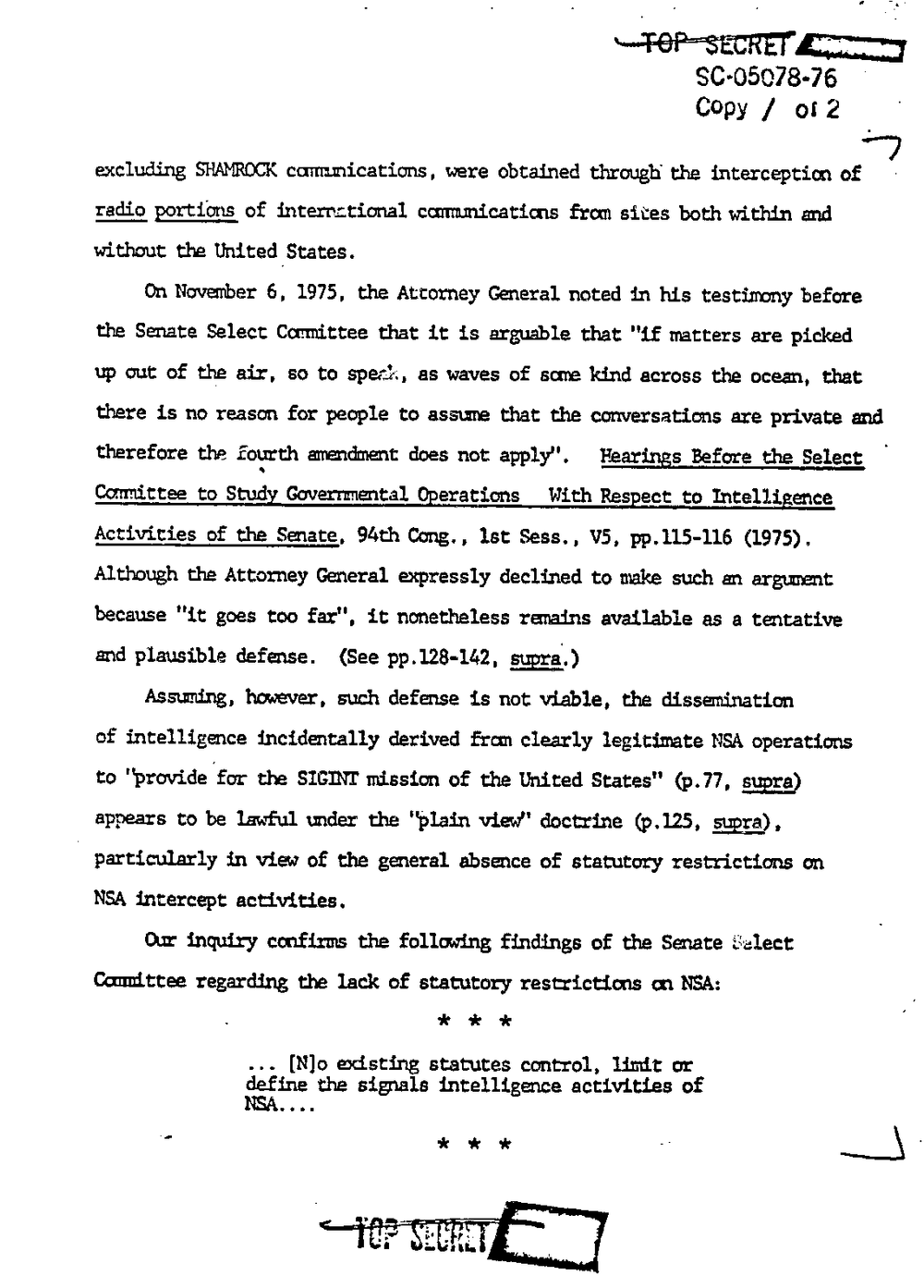 Page 169 from Report on Inquiry Into CIA Related Electronic Surveillance Activities