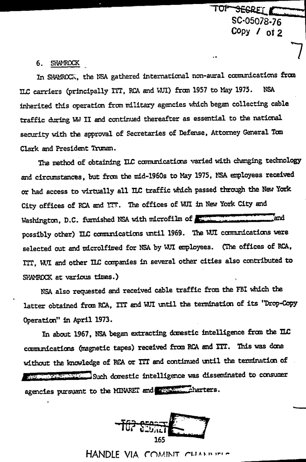Page 173 from Report on Inquiry Into CIA Related Electronic Surveillance Activities