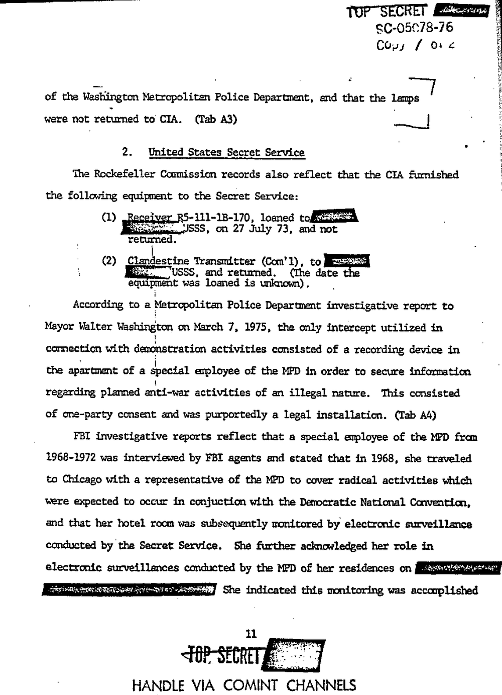 Page 19 from Report on Inquiry Into CIA Related Electronic Surveillance Activities