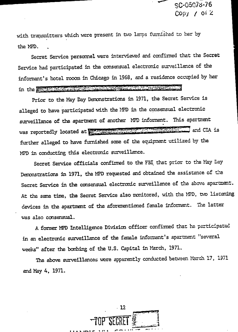 Page 20 from Report on Inquiry Into CIA Related Electronic Surveillance Activities