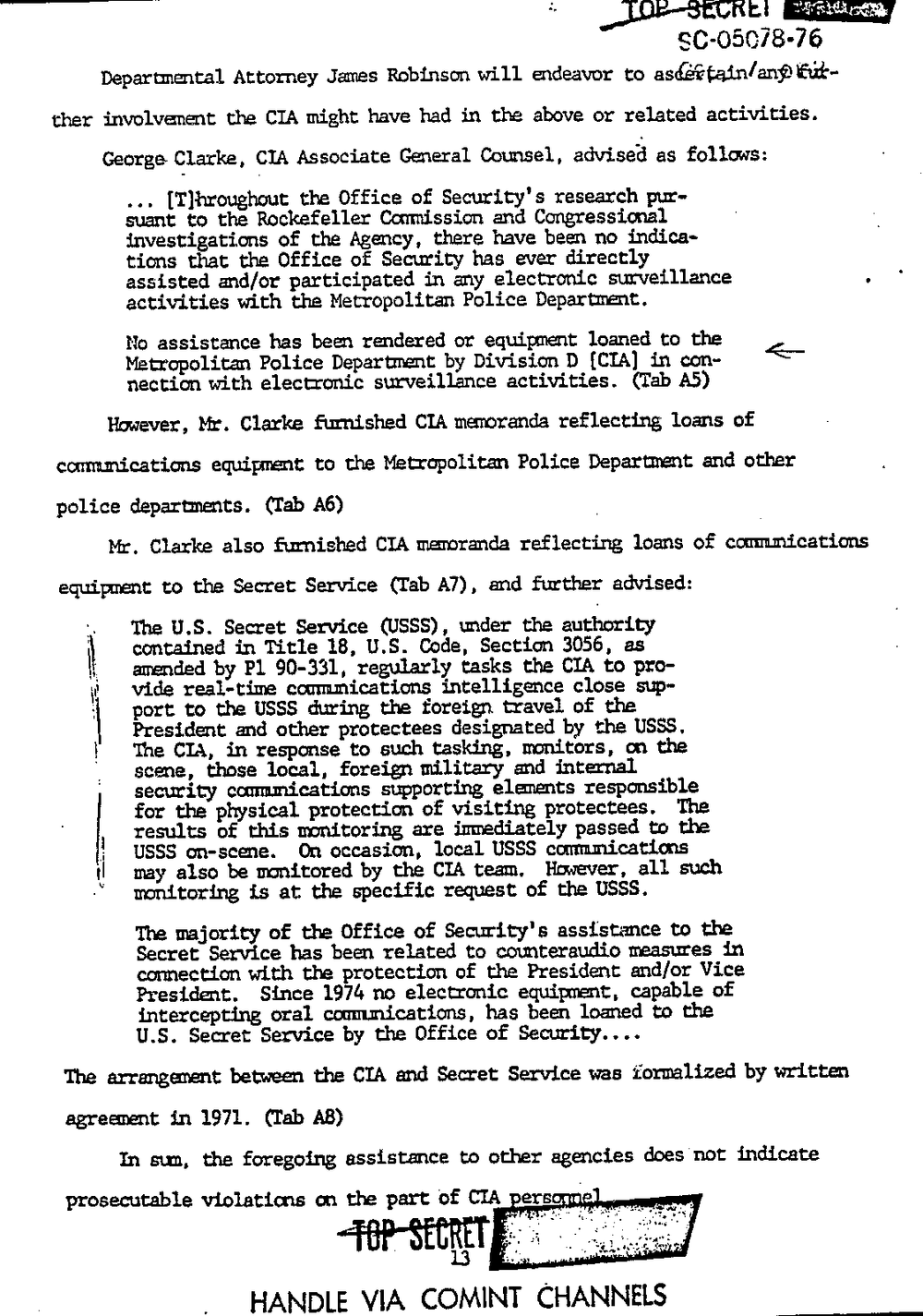 Page 21 from Report on Inquiry Into CIA Related Electronic Surveillance Activities