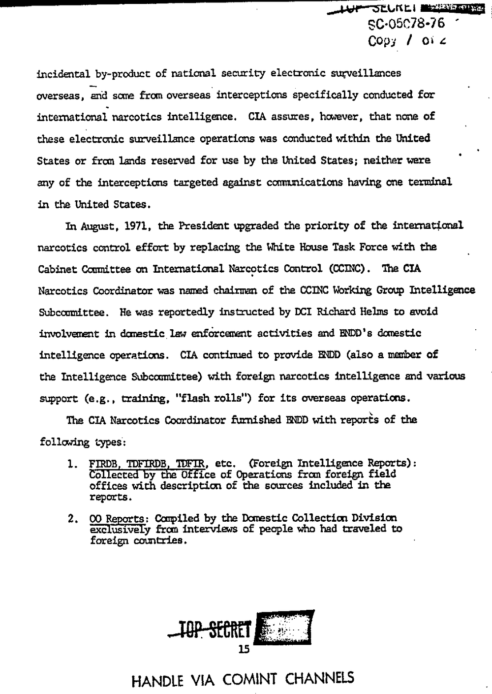 Page 23 from Report on Inquiry Into CIA Related Electronic Surveillance Activities