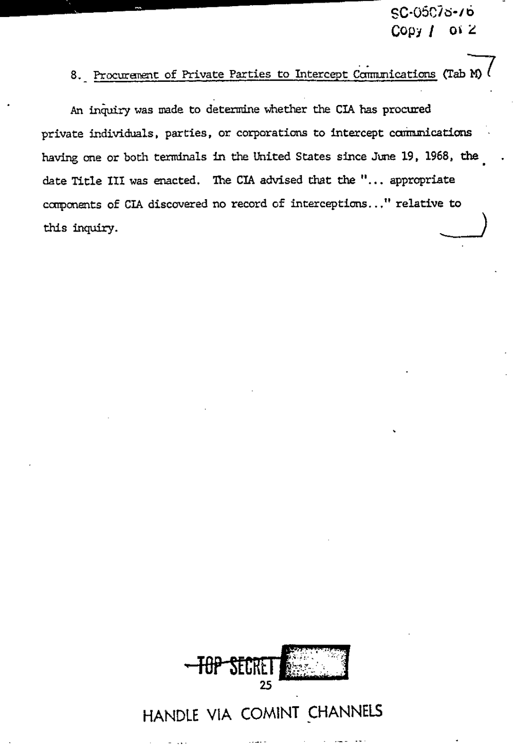 Page 33 from Report on Inquiry Into CIA Related Electronic Surveillance Activities