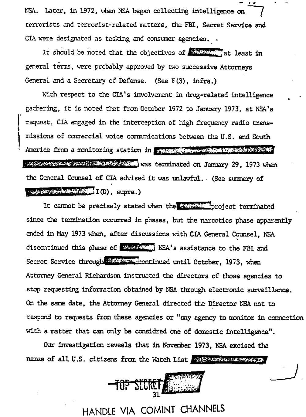 Page 39 from Report on Inquiry Into CIA Related Electronic Surveillance Activities