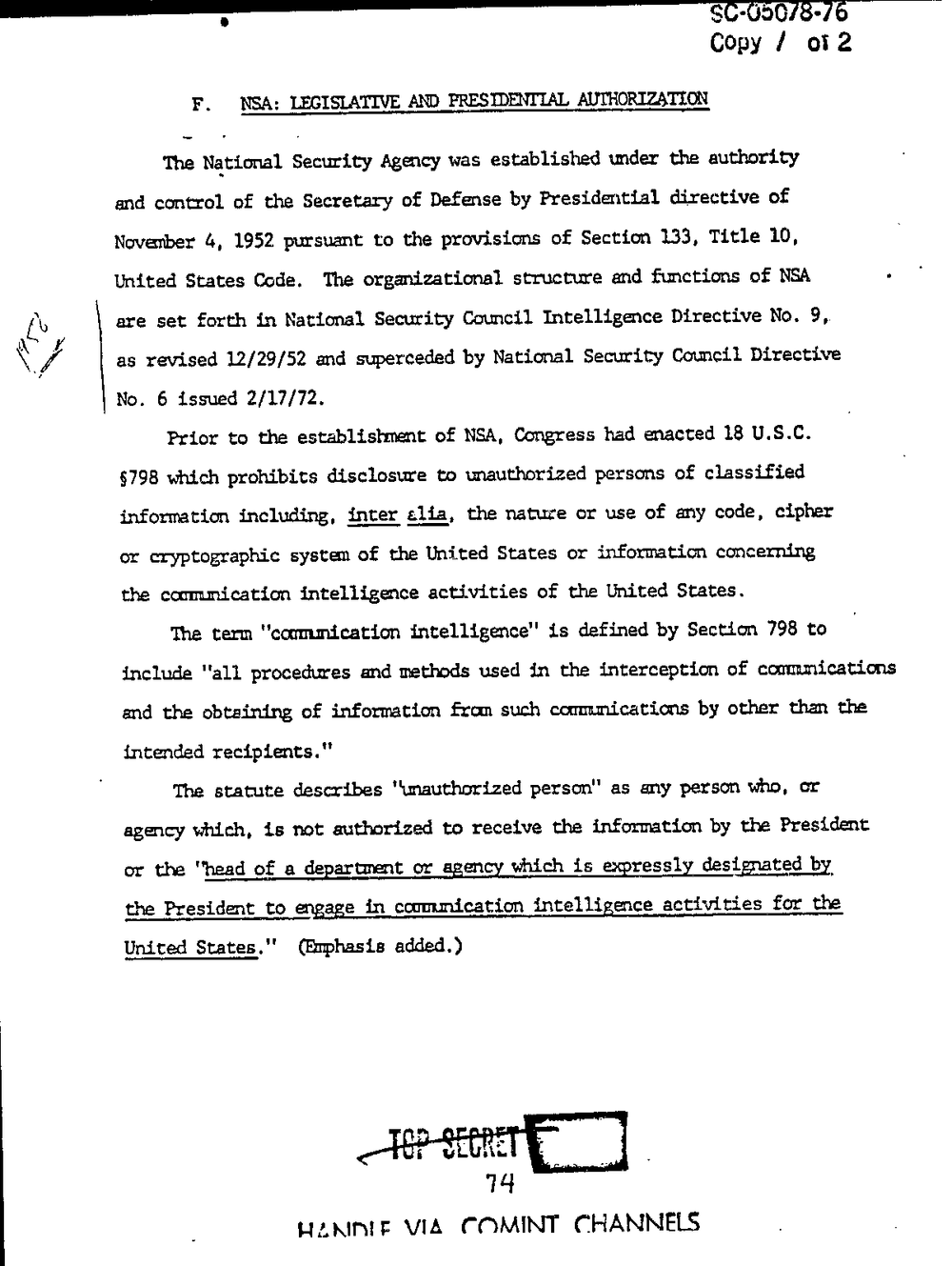 Page 82 from Report on Inquiry Into CIA Related Electronic Surveillance Activities