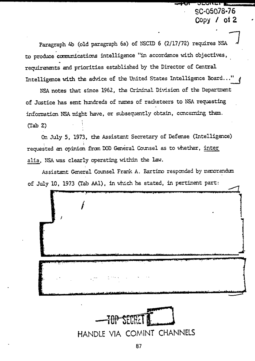Page 95 from Report on Inquiry Into CIA Related Electronic Surveillance Activities