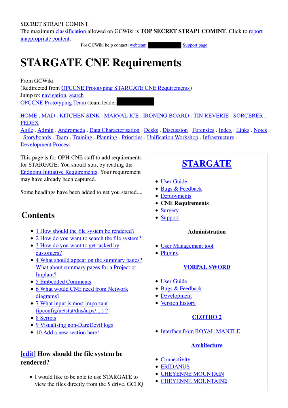 Page 1 from GCHQ  – Stargate CNE requirements
