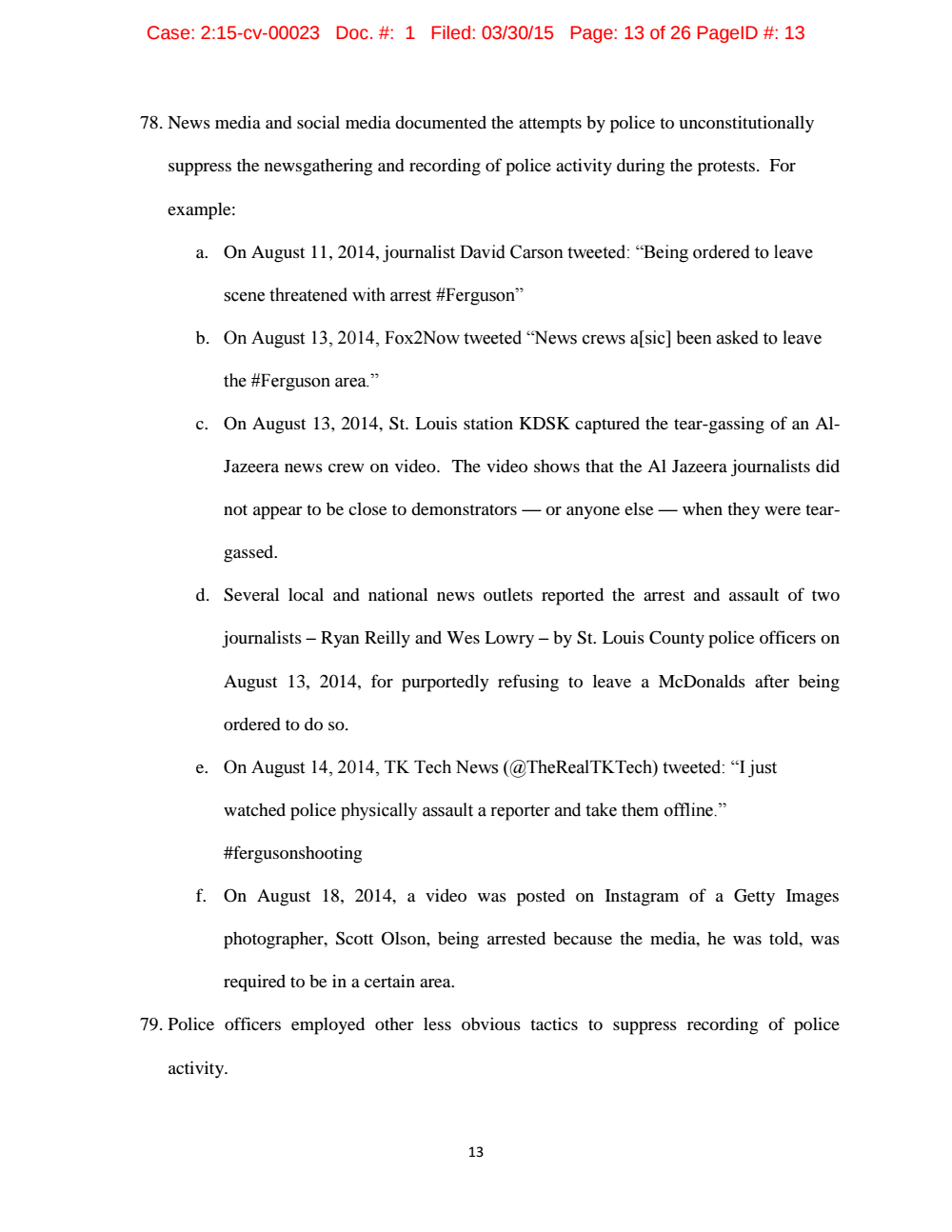 Page 13 from Complaint by <em>Intercept</em> Journalist Against St. Louis Police and County