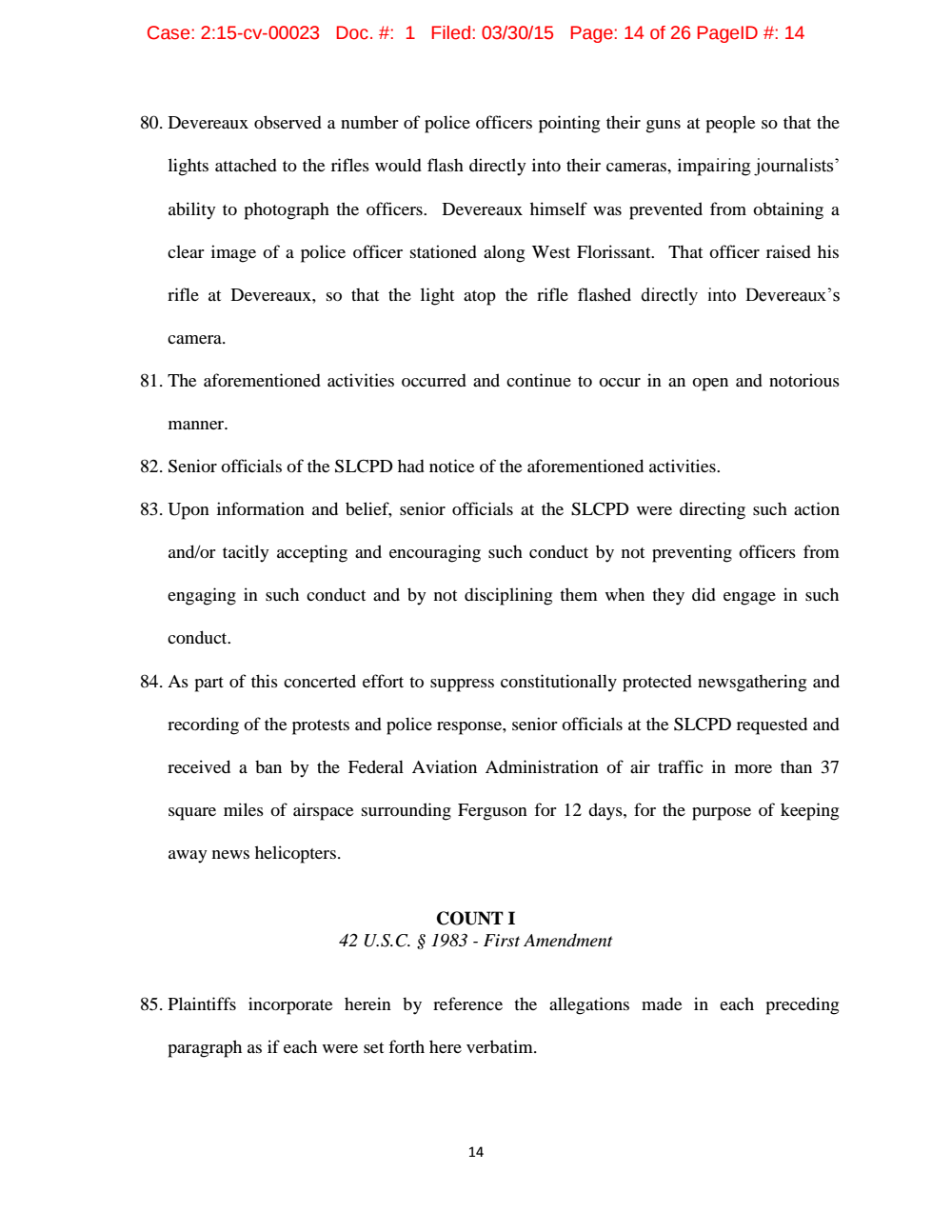 Page 14 from Complaint by <em>Intercept</em> Journalist Against St. Louis Police and County