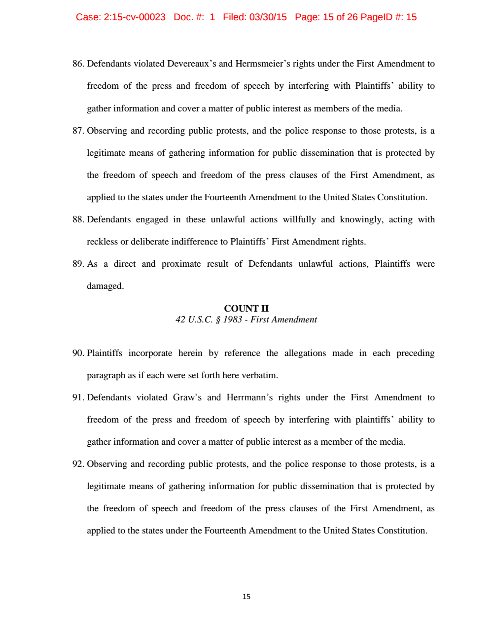 Page 15 from Complaint by <em>Intercept</em> Journalist Against St. Louis Police and County