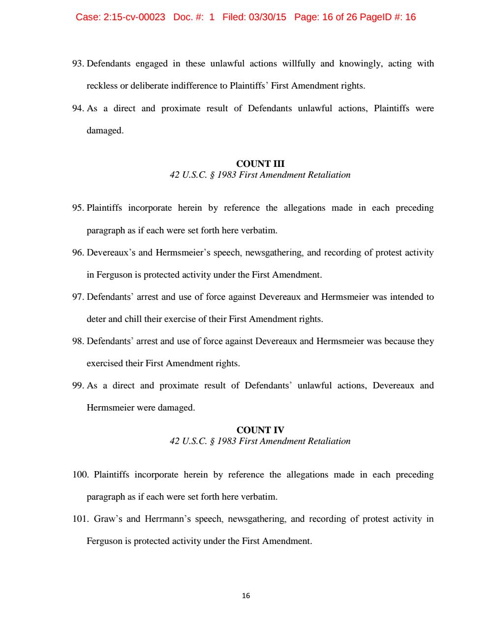 Page 16 from Complaint by <em>Intercept</em> Journalist Against St. Louis Police and County