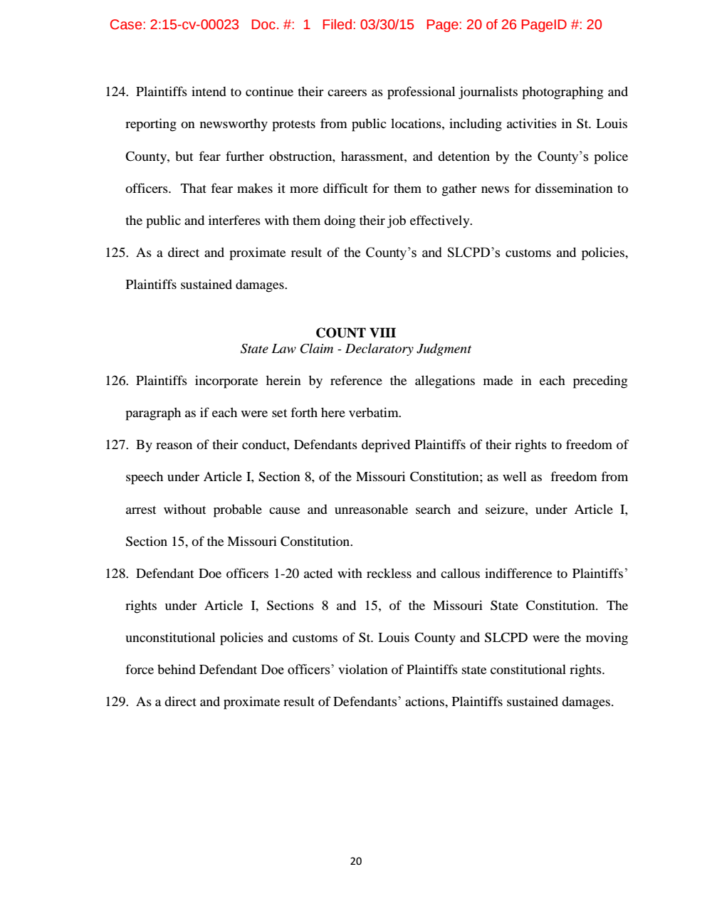 Page 20 from Complaint by <em>Intercept</em> Journalist Against St. Louis Police and County