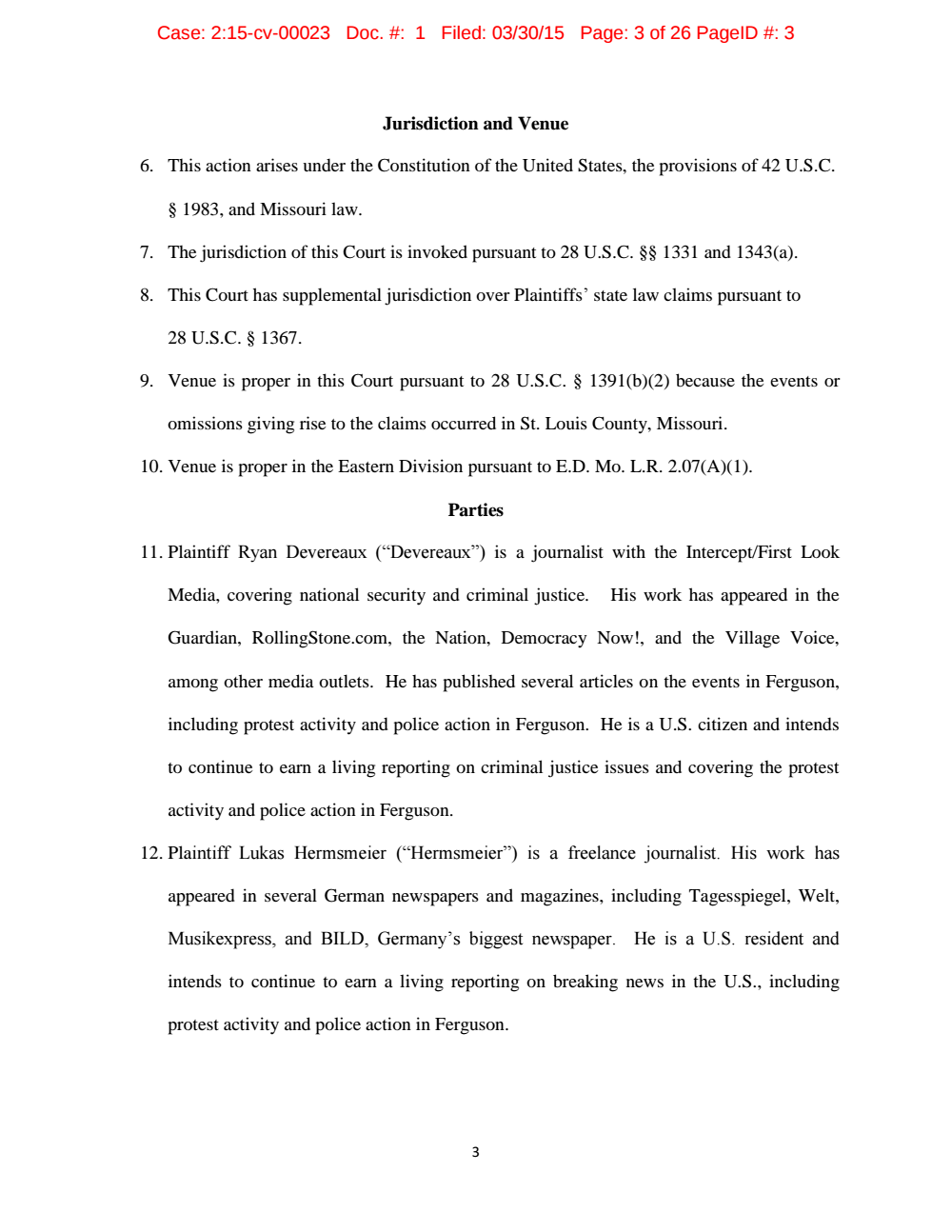 Page 3 from Complaint by <em>Intercept</em> Journalist Against St. Louis Police and County
